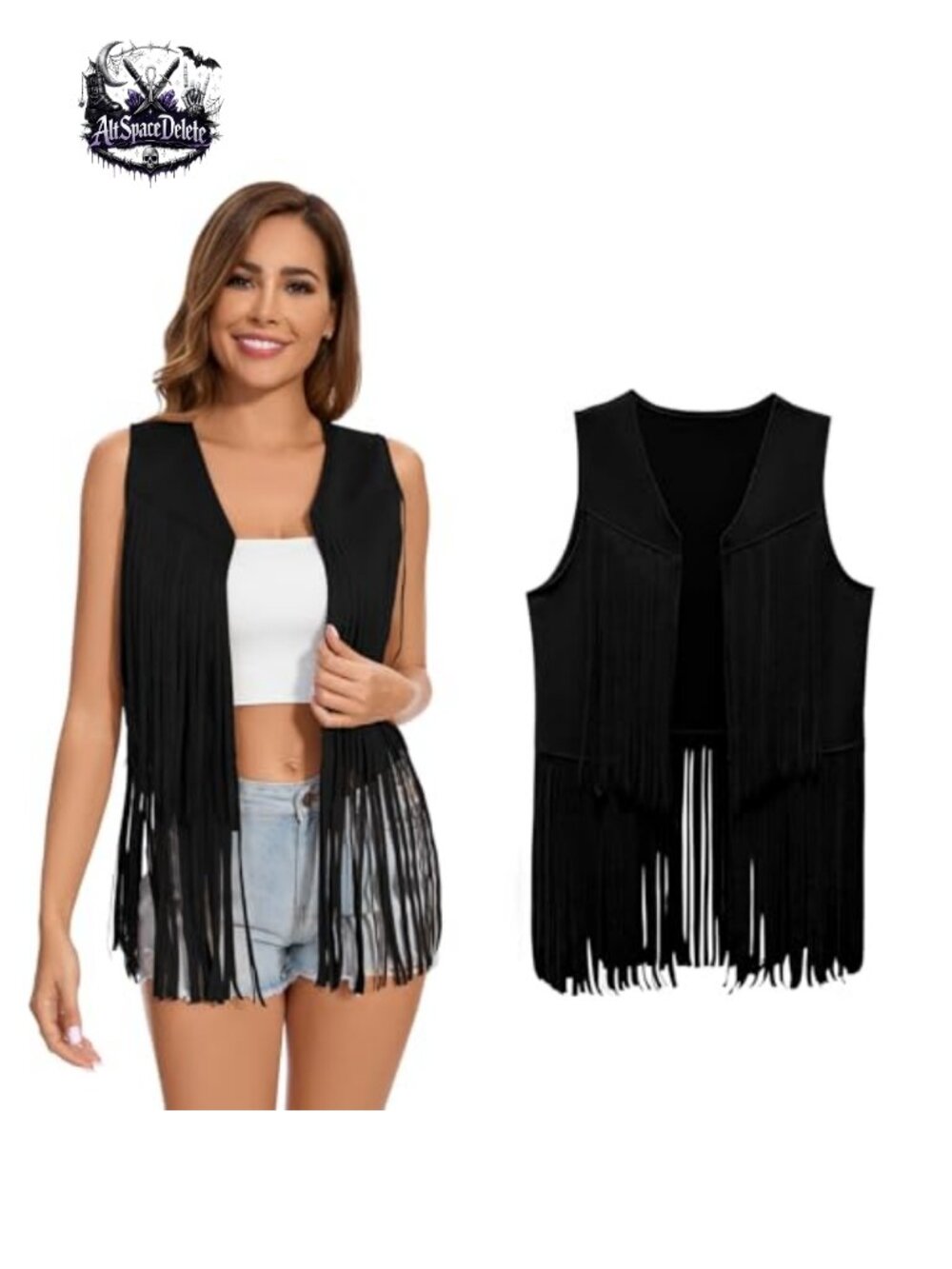 Fringe Vest 60s 70s Hippie Sleeveless Faux Suede Tassel Western Costume Adult